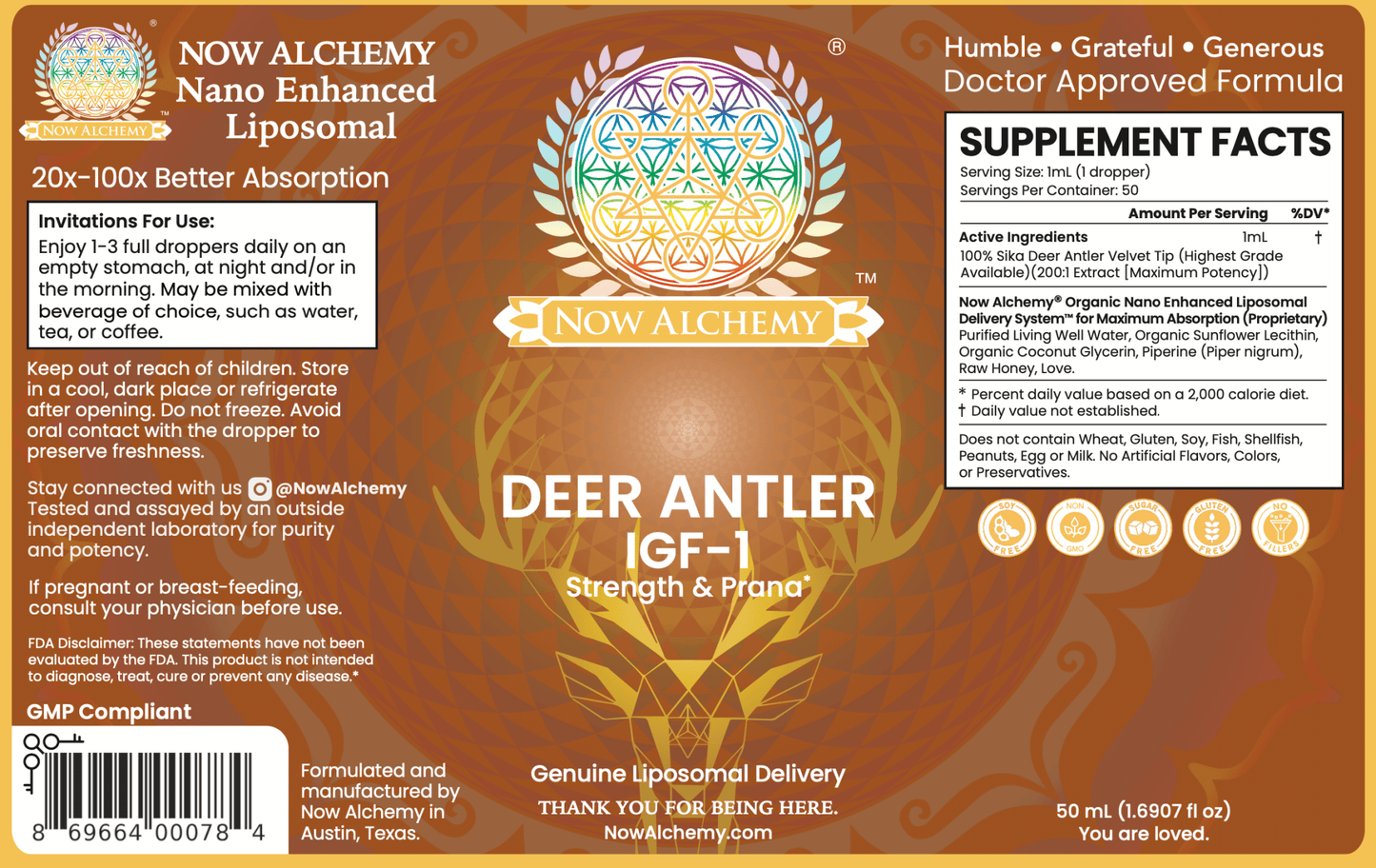Nanoliposomal Deer Velvet Antler (IGF-1) - Now Alchemy